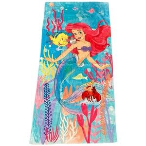Disney Beach Towel Kids 29x59 Little Mermaid Ariel Flounder‎ Sebastian Pool Bath